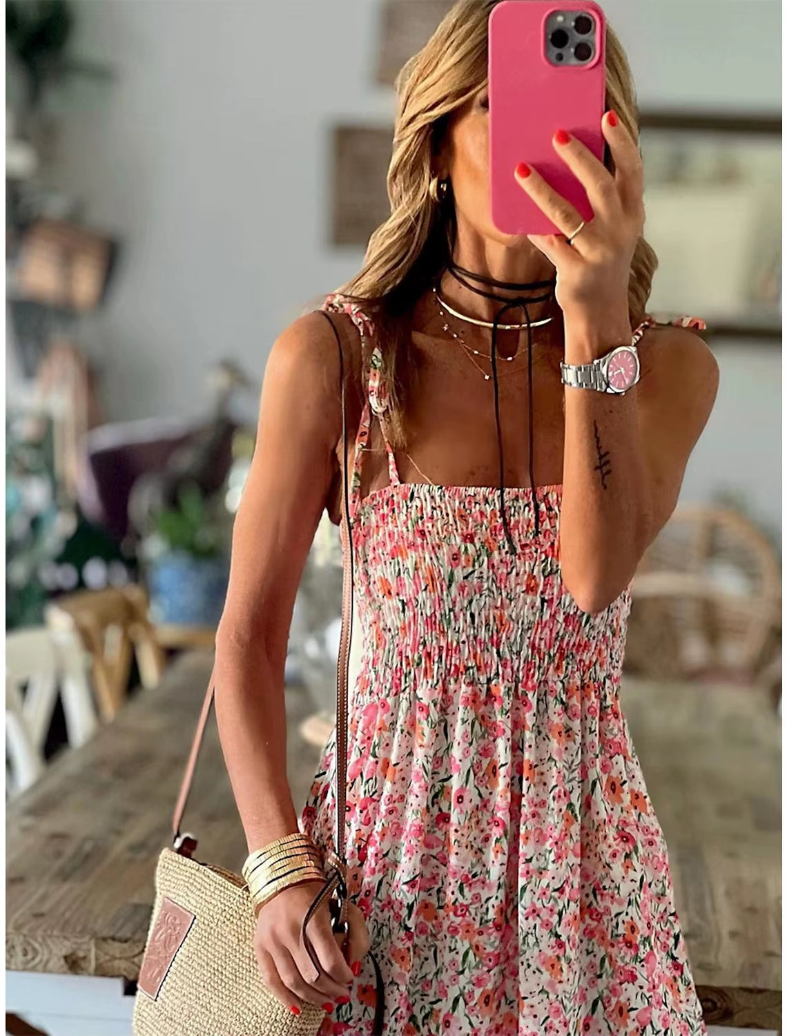 Summer Fashion Sling Maxi Dress Loose Elegant Ruffle A-Line Dress Casual Floral Printed Women Backless Beach Dresses Midi Dress